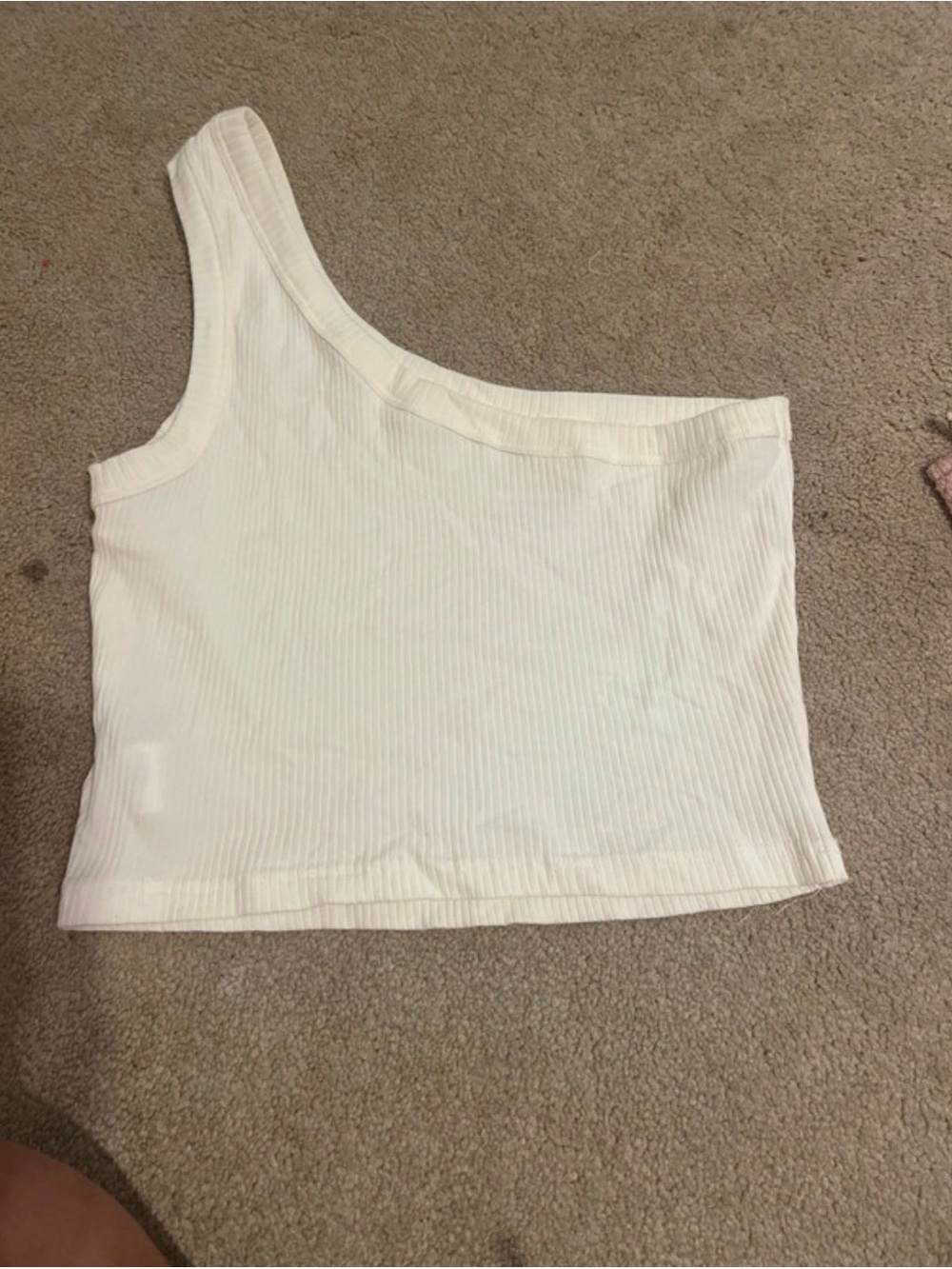 SHEIN White One-Shoulder Ribbed Crop Tank